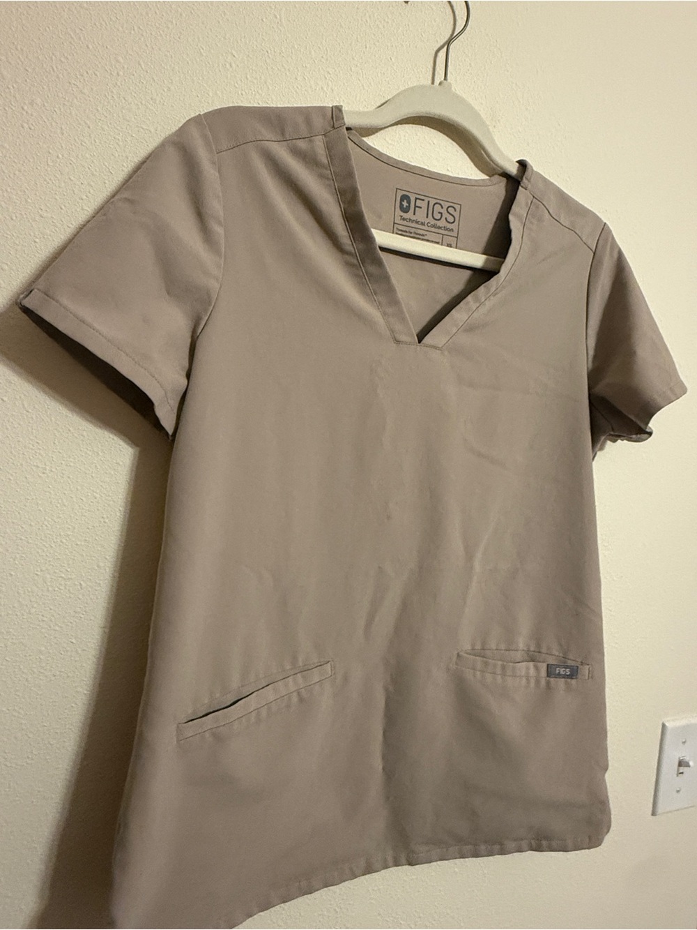 Figs Short Sleeve V-Neck Scrub Top in Taupe - Picture 2 of 4